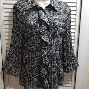 Signature by Larry Levine Button-Down Collared Shirt Blouse Black White Size PL